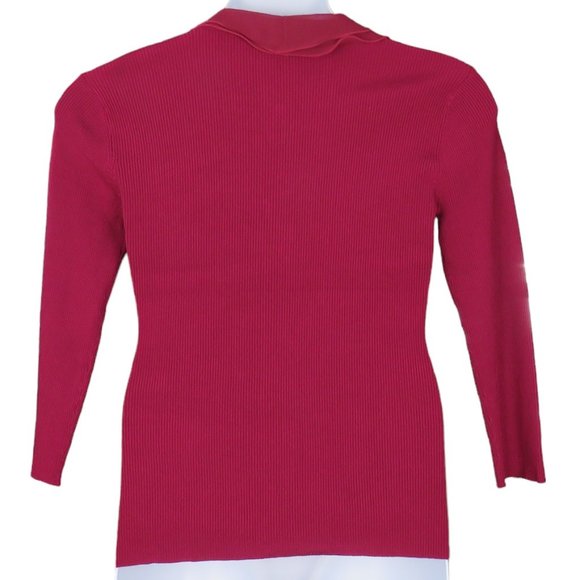 Adrienne Vittadini Magenta Pink Ribbed Ruffle Collar Sweater Size L NWOT - Picture 6 of 9